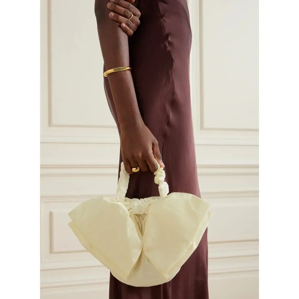 Loeffler Randall Sierra Bow Detailed Moire Tote Clutch Bag Ivory White Bridal